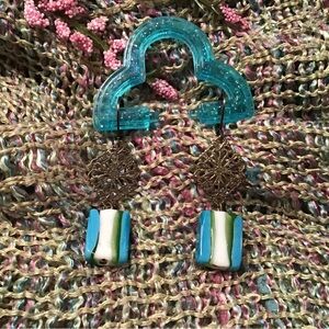 #174 Blue Square Earrings